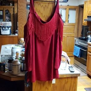 Slinky brand fringe cold shoulder shirt